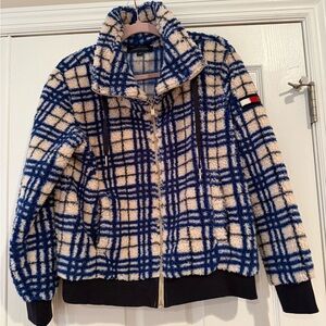 Tommy Hilfiger Navy and Cream Checkered Teddy Jacket